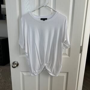 joan vass new york women’s large white twist-front tee soft stretch top